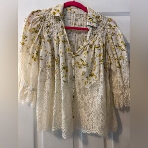 Anthropologie Yellow Floral Lace Blouse